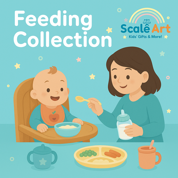 Illustration of a woman feeding a baby with the 'Scale Art' brand name displayed.